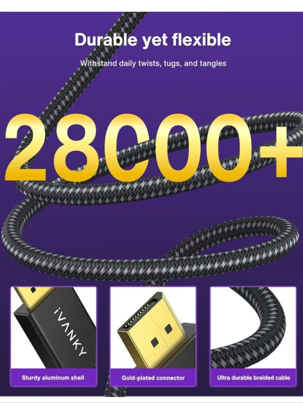 8K DisplayPort Braided Cable with Gold-Plated Connectors - Black 🆕
